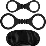 Kinx Bound to Please Blindfold, Wrist & Ankle Cuffs in Black - Red Mansion