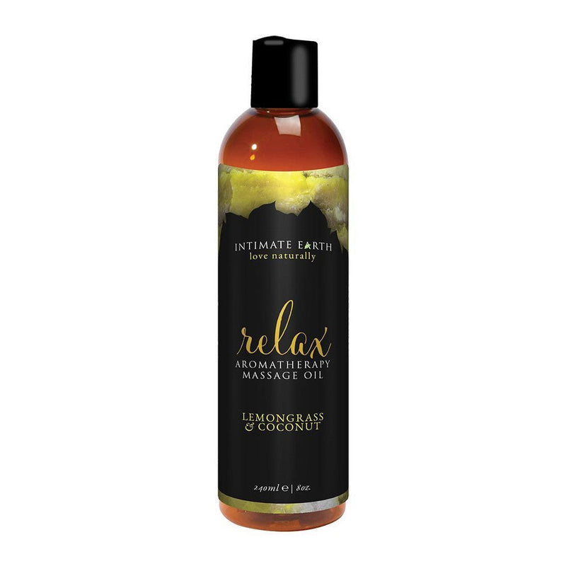 Intimate Earth Relax Massage Oil 4 oz in Lemongrass & Coconut