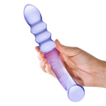 Glas Purple Rain 9" Ribbed Dildo in Clear