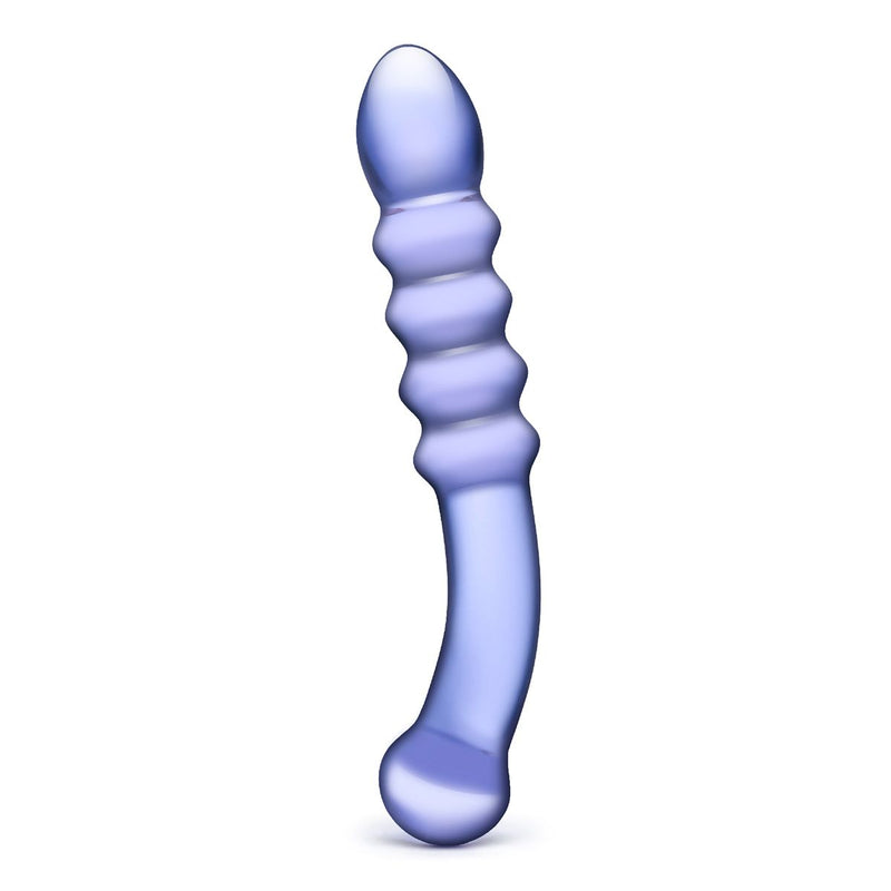 Glas Purple Rain 9" Ribbed Dildo in Clear