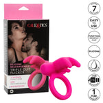 Triple Clit Flicker Vibrating Penis Ring in Pink