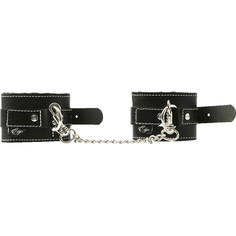 Edge Lined Leather Wrist Restraints in Black - Red Mansion